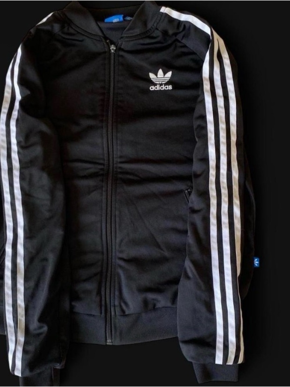 Adidas Men’s Black Three-Stripe Track Jacket zipper top broken